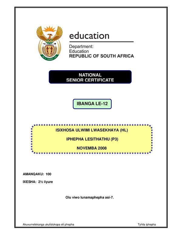 Isxhosa Hl P3 Gr12