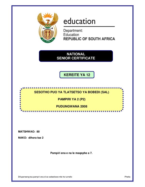 Sesotho Sal P2 Gr12