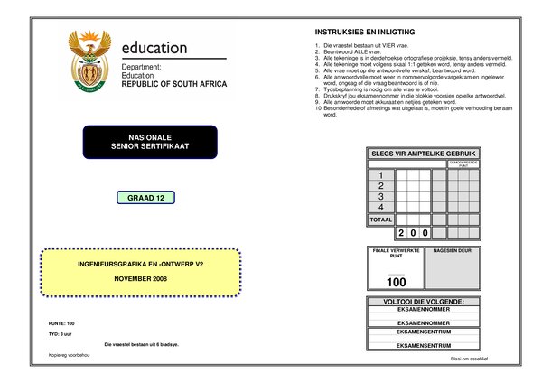 Engineering Graphics And Design P2 Afrikaans Gr12
