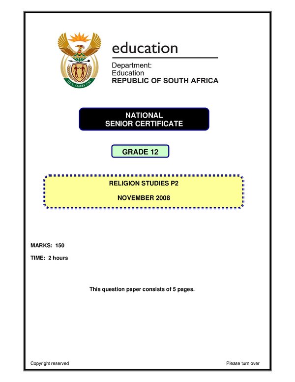 Religious Studies P2 English Gr12
