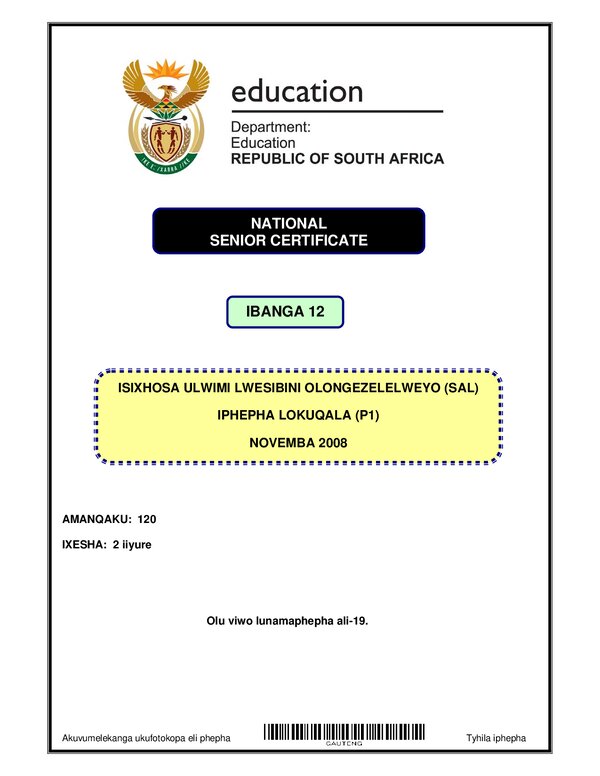 Isxhosa Sal P1 (Gauteng) Gr12