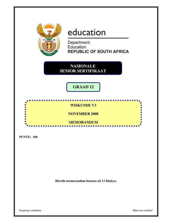Mathematics P3 Afrikaans Memo Gr12