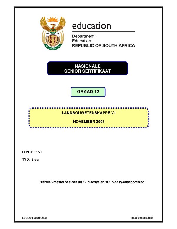 Agricultural Sciences P1 Afrikaans Gr12