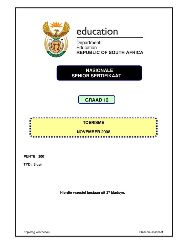 Tourism P1 Afrikaans Gr12