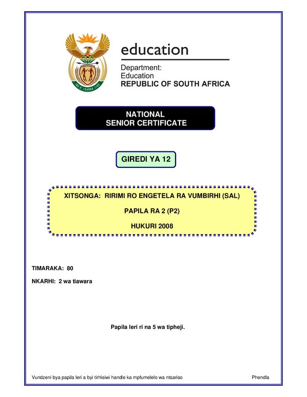 Xitsonga Sal P2 Gr12