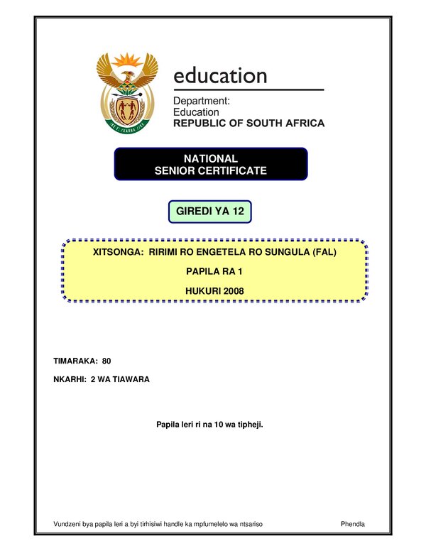 Xitsonga Fal P1 Gr12
