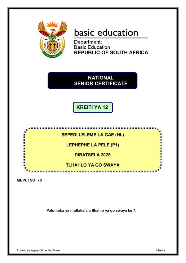 Sepedi Hl P1 Memo Gr12