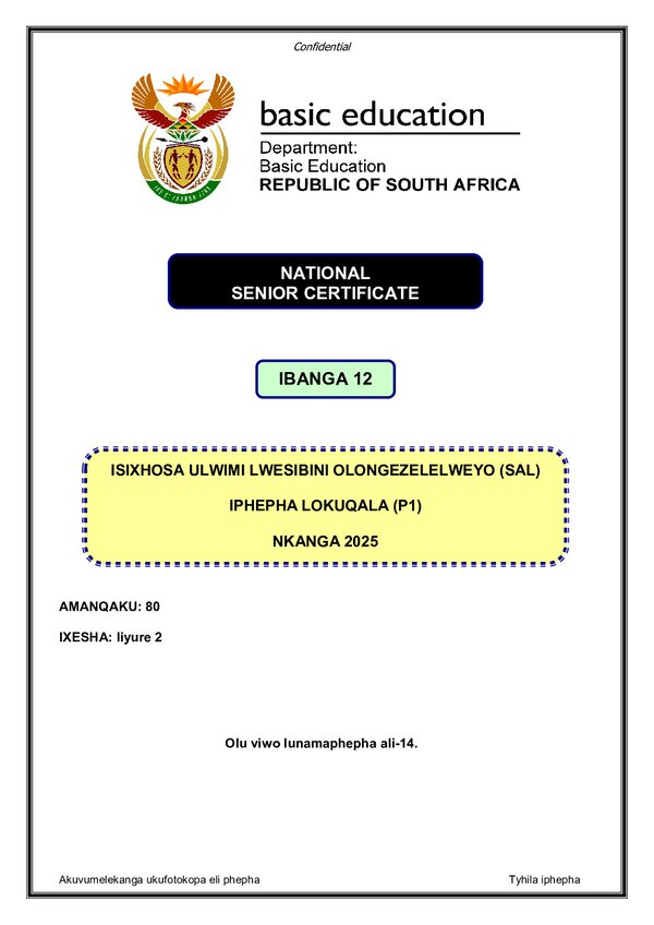Isixhosa Sal P1 Gr12