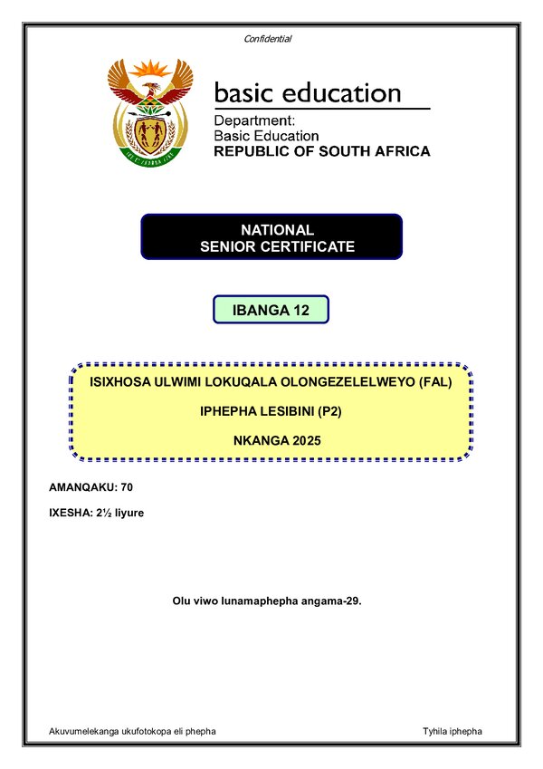 Isixhosa Fal P2 Gr12