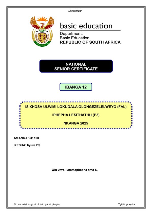 Isixhosa Fal P3 Gr12
