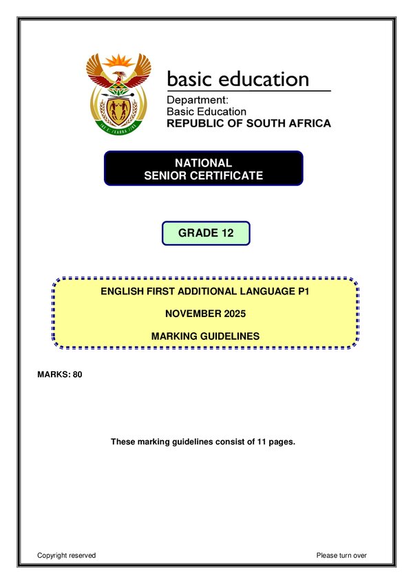 Grade 12 English past paper 2023 – English FAL P1 memo gr12