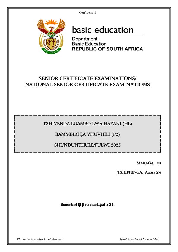 Tshivenda Hl P2 Gr12
