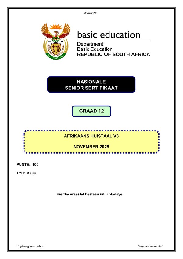 Grade 12 Afrikaans past paper 2015 – Afrikaans HL P3 gr12