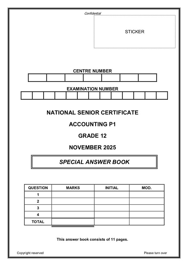 Paper 1 Answer Book (English) Gr12