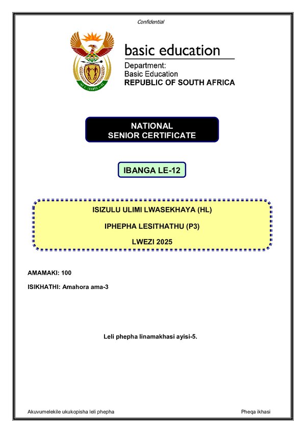 Isizulu Hl P3 Gr12