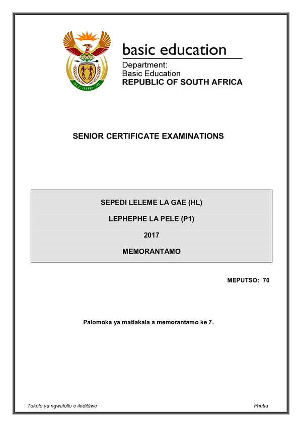 Sepedi Hl P1 Memo Gr12