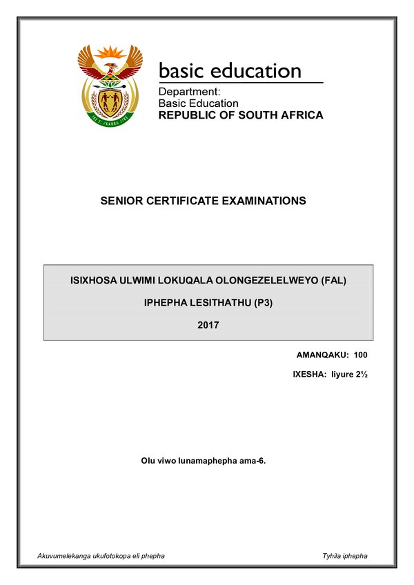 Isixhosa Fal P3 Gr12