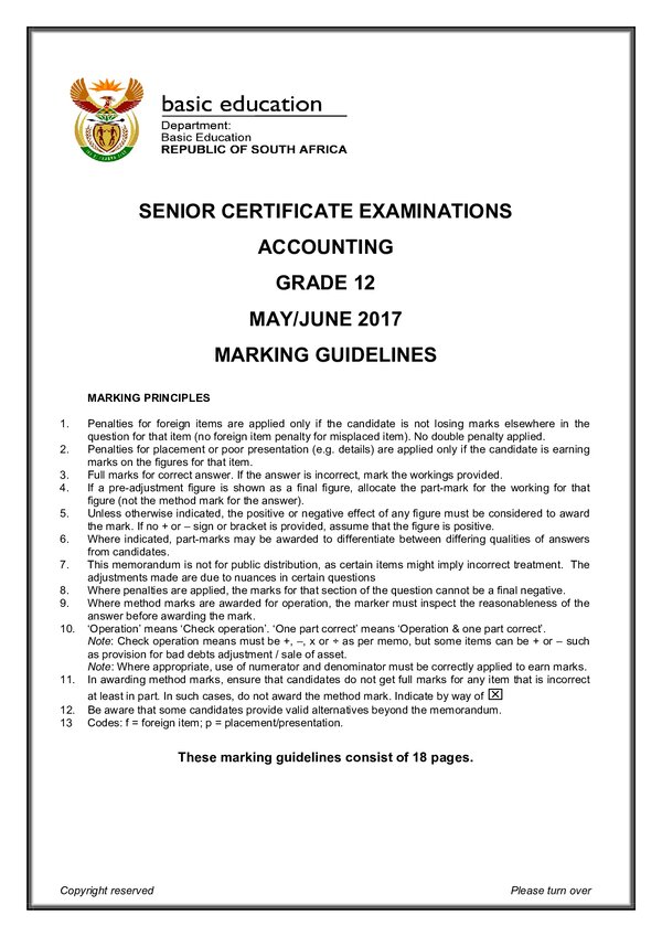 Grade 12 English past paper 2017 – Memo 1 (English) gr12