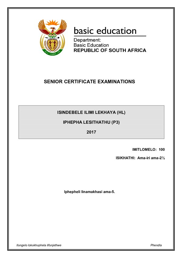 Isindebele Hl P3 Gr12
