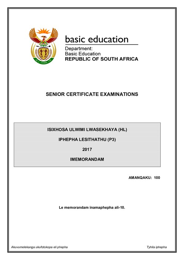 Isindebele Hl P3 Memo Gr12