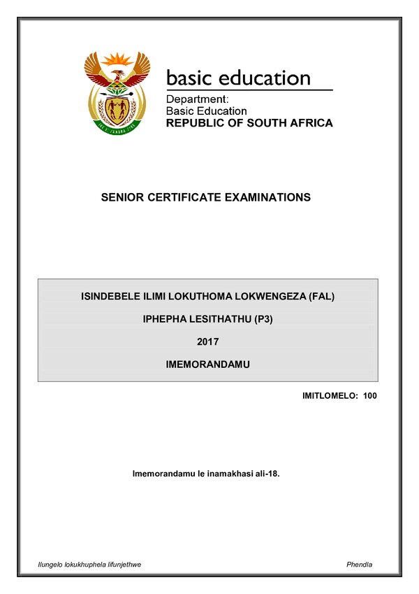 Isindebele Fal P3 Memo Gr12