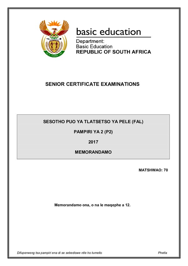 Sesotho Fal P2 Memo Gr12