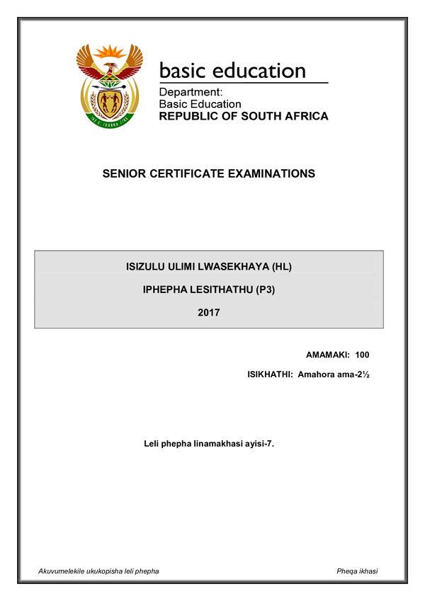 Isizulu Hl P3 Gr12