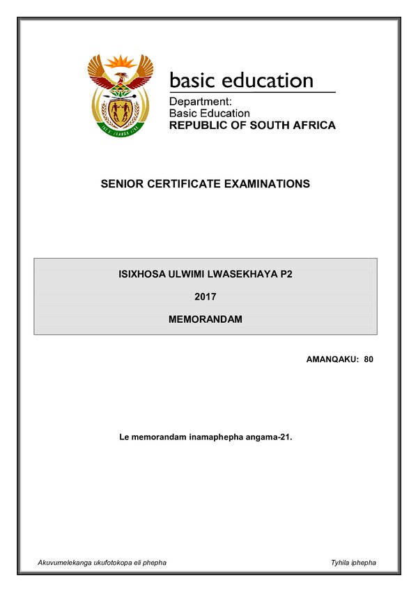 Isixhosa Hl P2 Memo Gr12