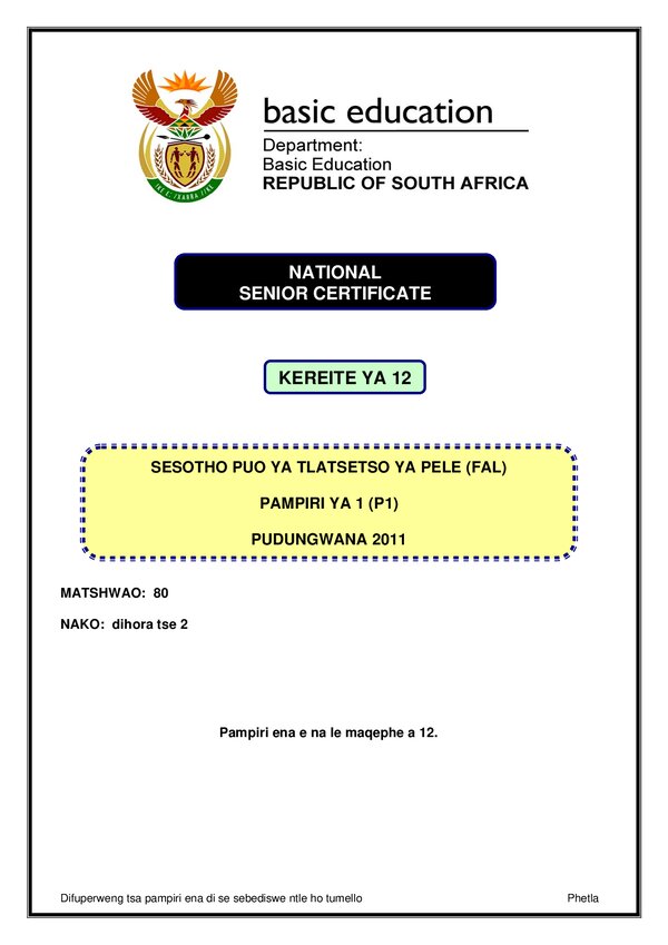 Sesotho Fal P1 Gr12