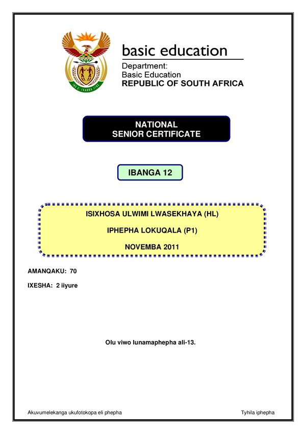 Isixhosa Hl P1 Gr12