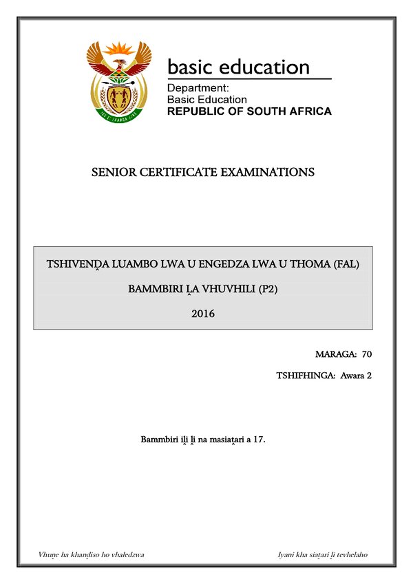 Tshivenda Fal P2 Gr12