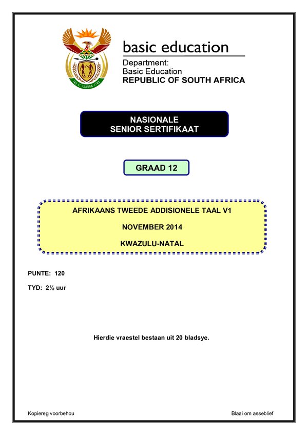 Grade 12 Afrikaans past paper 1992 – Afrikaans SAL P1 (Limpopo)