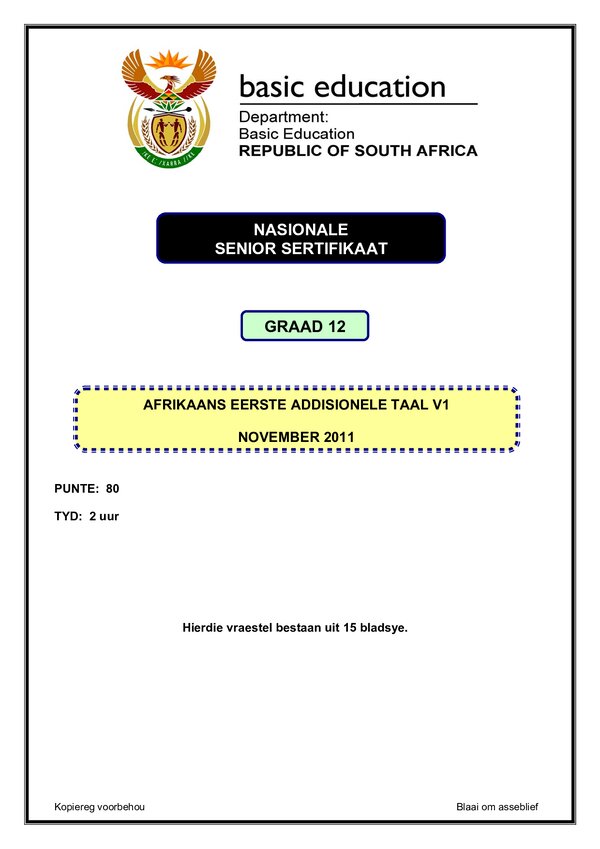 Grade 12 Afrikaans past paper 2010 – Afrikaans FAL P1
