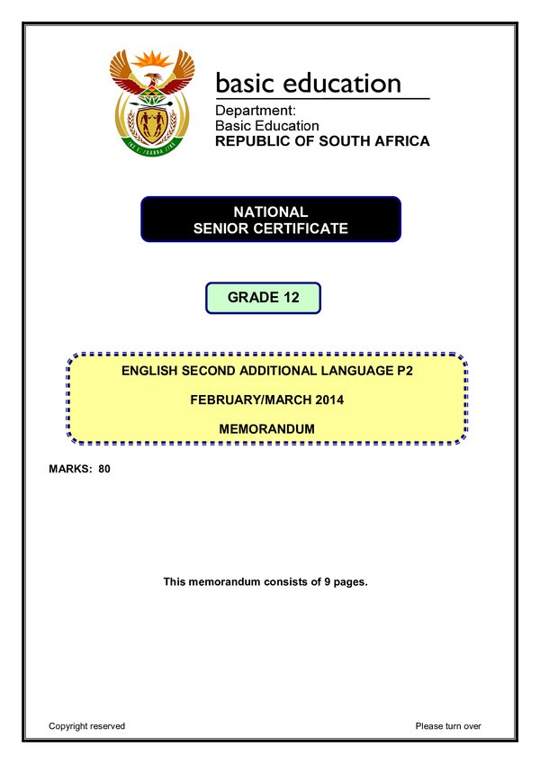 English Sal P2 Memo