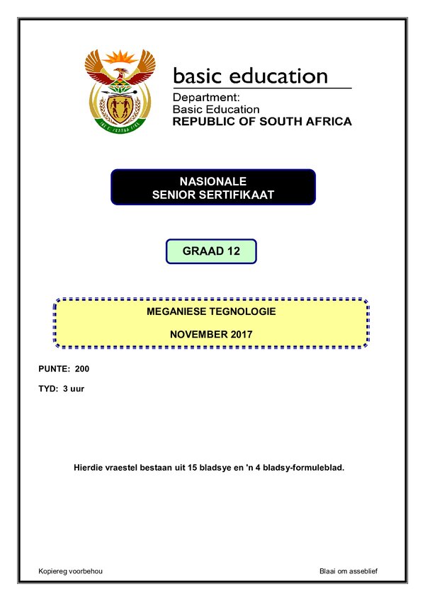 Mechanical Technology Paper 1 (Afrikaans)