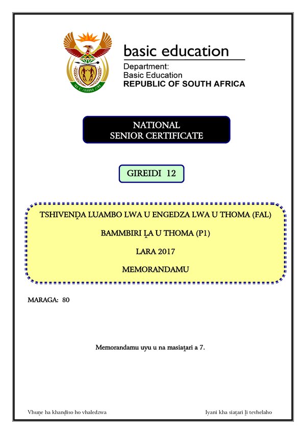 Tshivenda Fal P1 Memo