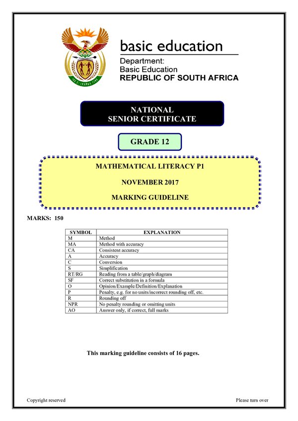 Mathematical Literacy Memo 1 (English)