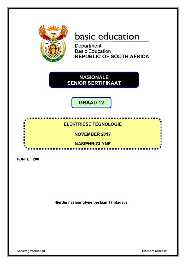Electrical Technology Memo 1 (Afrikaans)