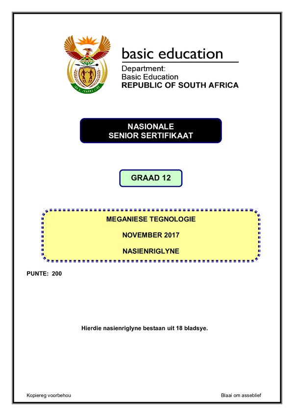 Mechanical Technology Memo 1 (Afrikaans)