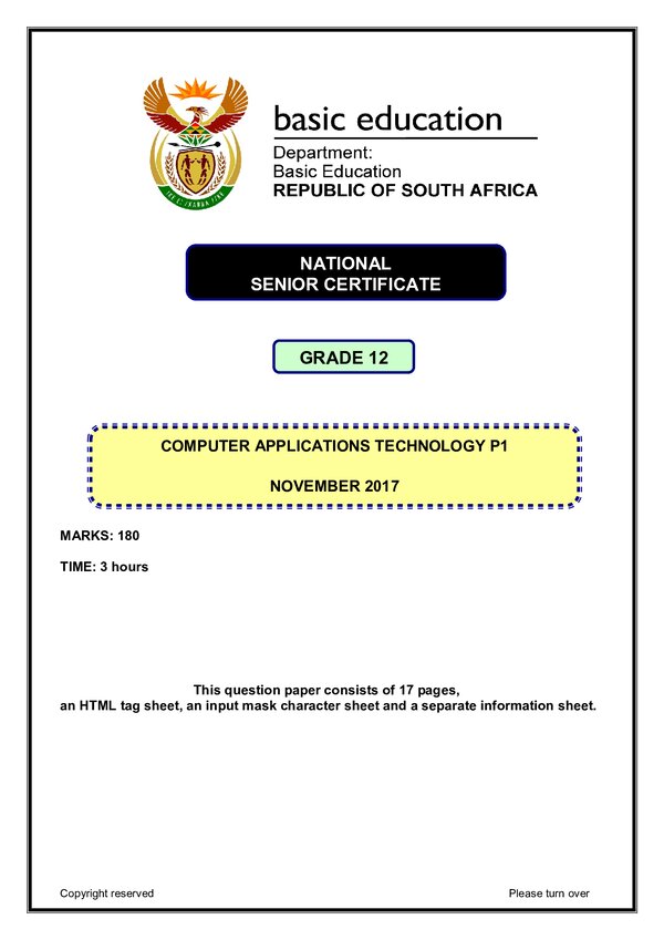 Computer Application Technology Paper 1 (English)