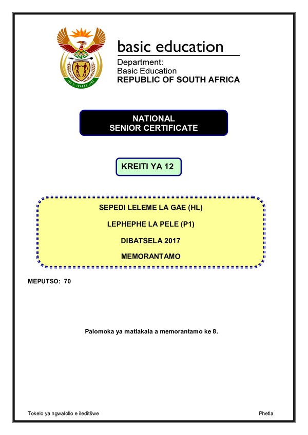 Sepedi Hl P1 Memo