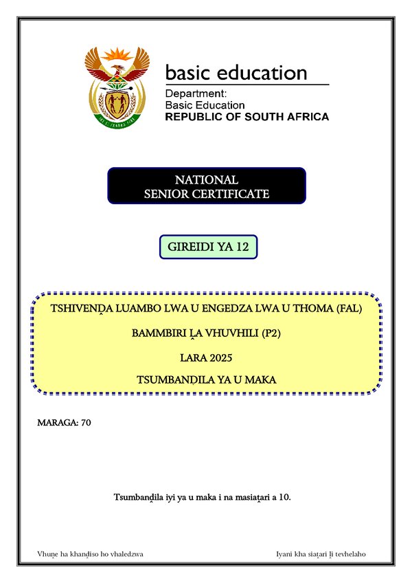 Tshivenda Fal P2 Memo