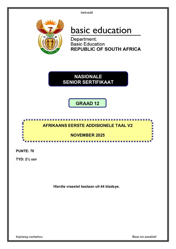 Grade 12 Afrikaans past paper 2025 – Afrikaans FAL P2