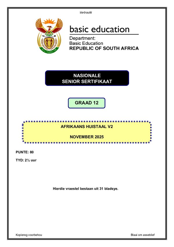 Grade 12 Afrikaans past paper 1994 – Afrikaans HL P2