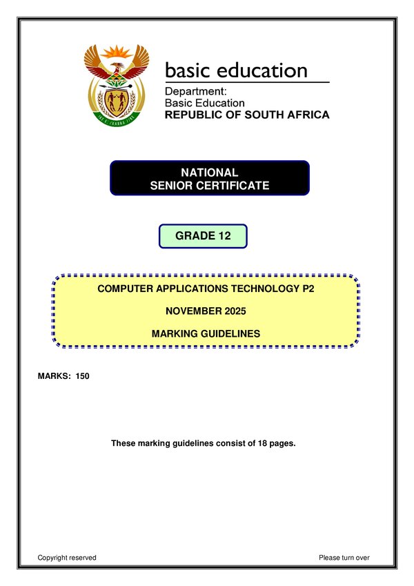 Grade 12 English past paper 2025 – Computer Application Technology Memo 2 (English)