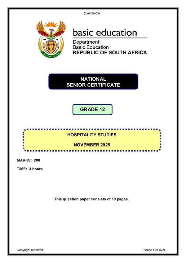 Hospitality Studies Paper 1 (English)