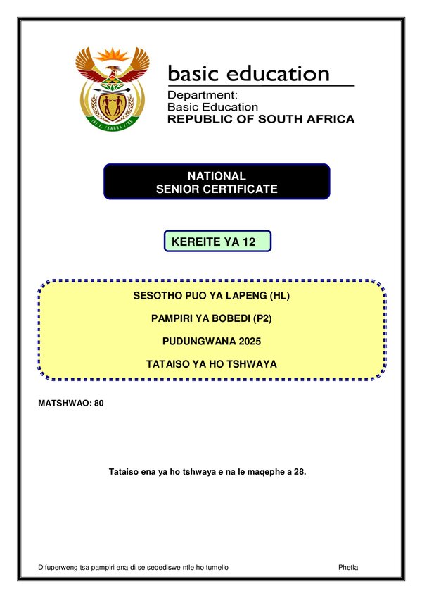 Sesotho Hl P2 Memo