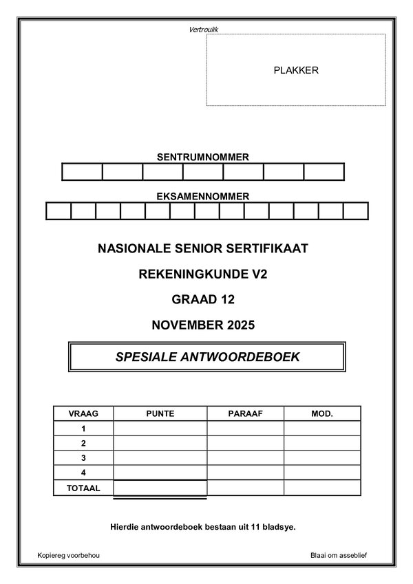 Accounting Paper 2 Answerbook (Afrikaans)