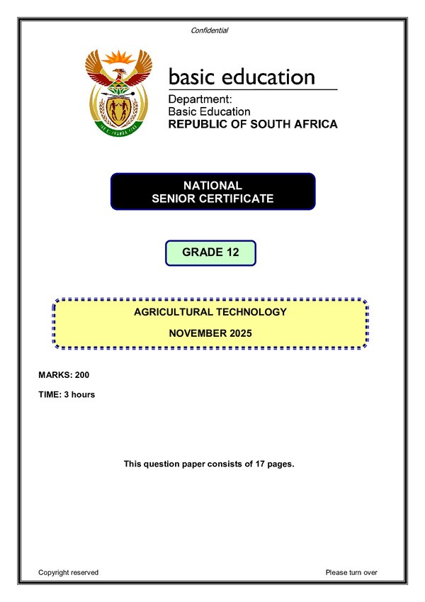 Grade 12 English past paper 2025 – Agricultural Technology Paper 1 (English)