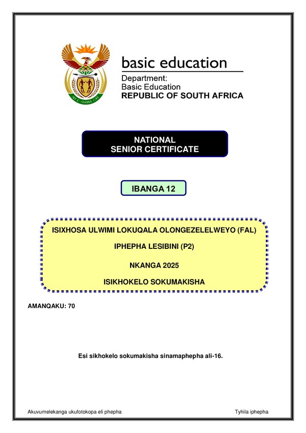 Isixhosa Fal P2 Memo